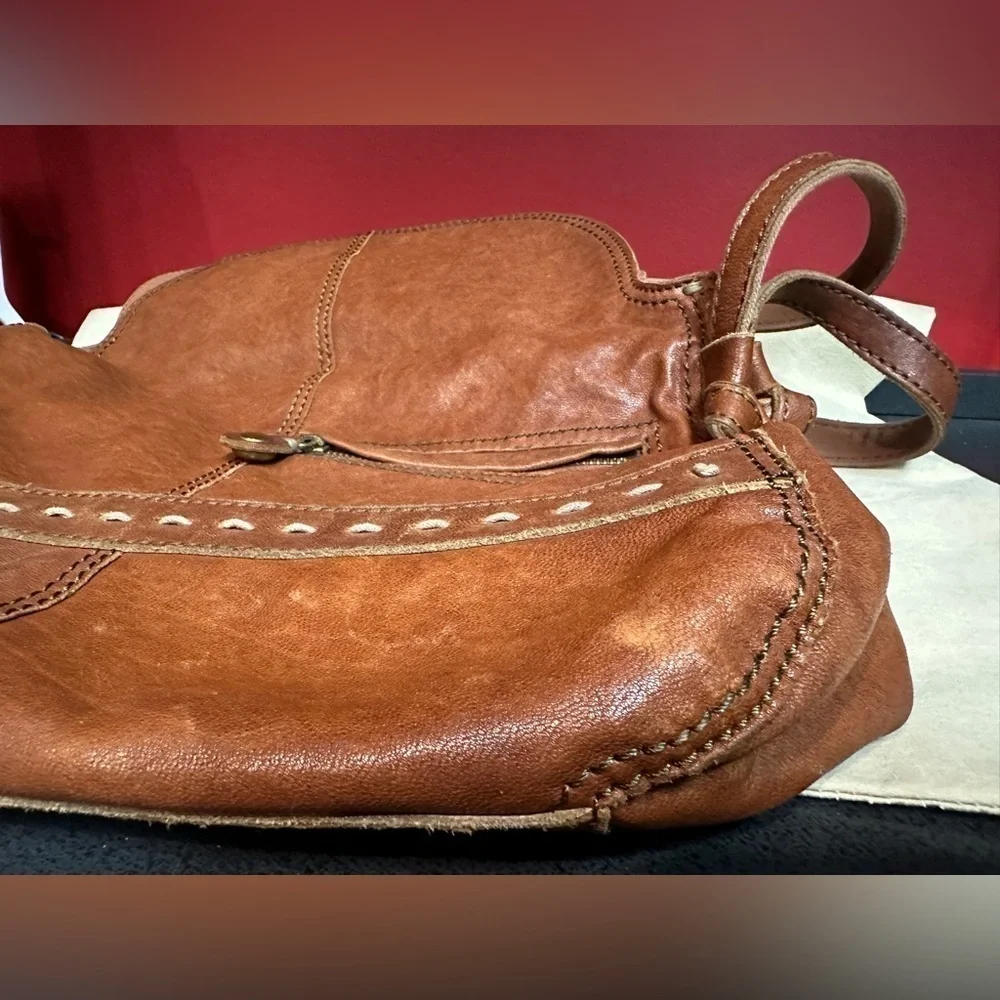 Lucky Brand Brown Italian Leather Shoulder Bag Double Handle Fold Over Closure - Picture 15 of 16
